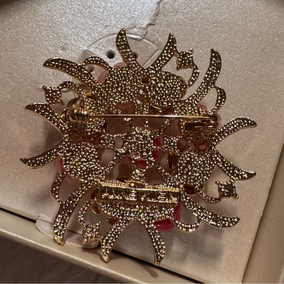 Anne Klein Pink and Gold Floral Brooch - Picture 4 of 4